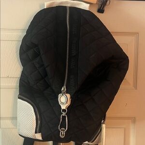 Steve Madden Black Quilted Backpack with White Accents